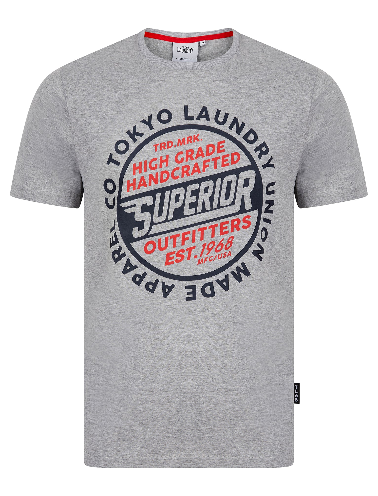 T-Shirts Superior Vintage Retro Motif Cotton Jersey T-Shirt in Light Grey Marl / L - Tokyo Laundry