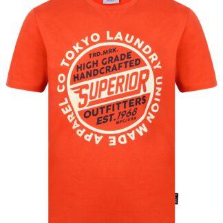 T-Shirts Superior Vintage Retro Motif Cotton Jersey T-Shirt in Tigerlily Orange / S - Tokyo Laundry