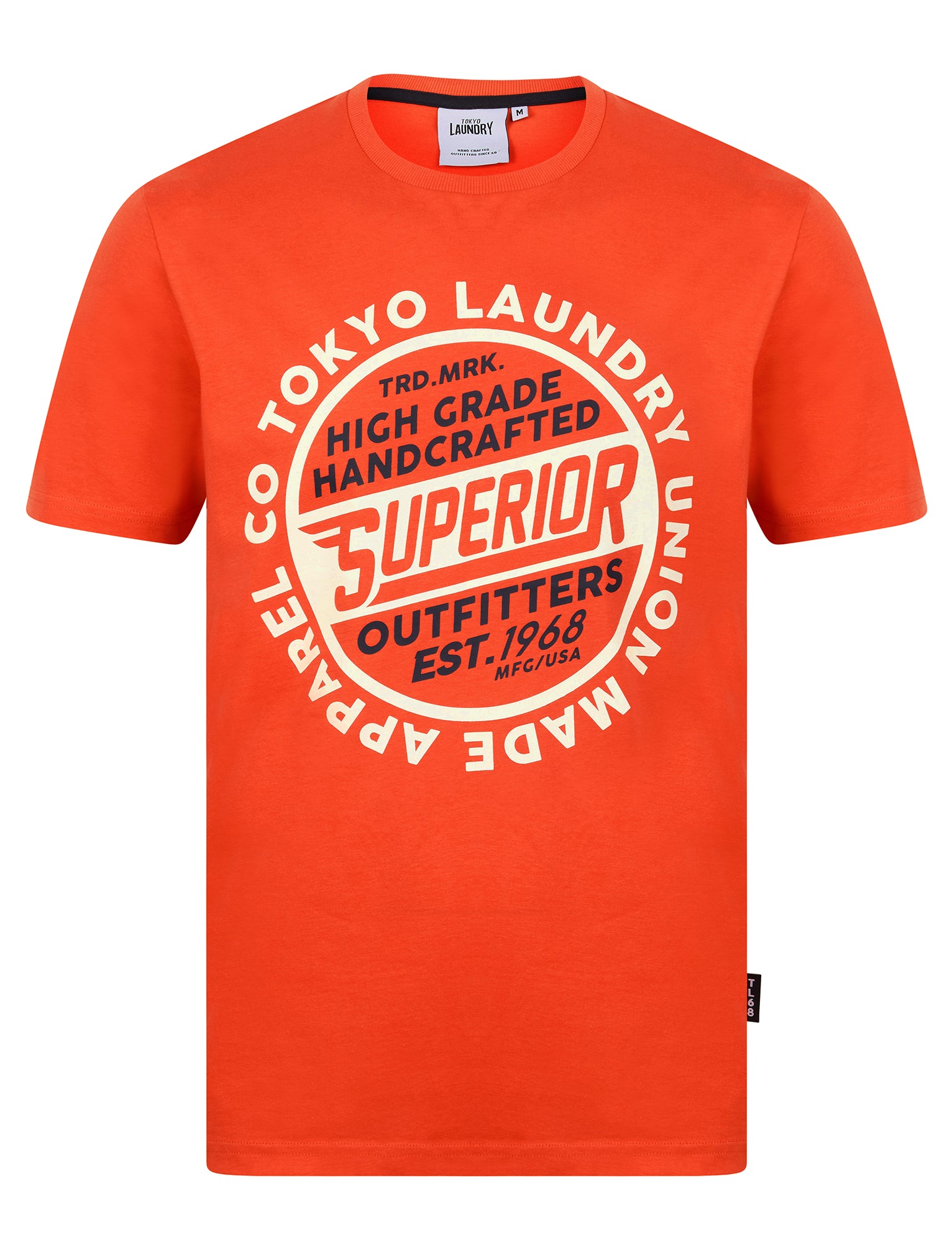 T-Shirts Superior Vintage Retro Motif Cotton Jersey T-Shirt in Tigerlily Orange / S - Tokyo Laundry