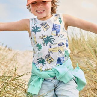 Tank Top with Surfing Motifs for Boys printed white