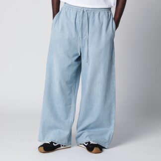 Washed blue denim drawstring trousers