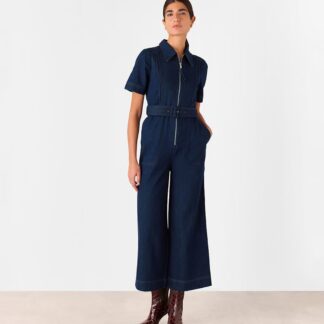 Whistles Denim Belted Short Sleeve Jumpsuit Denim