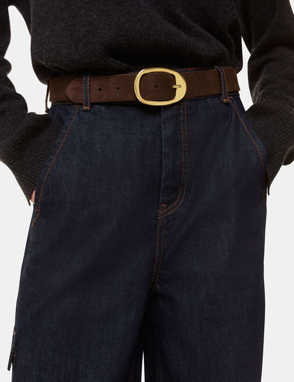 Whistles Suede Oval Buckle Jeans Belt Chocolate