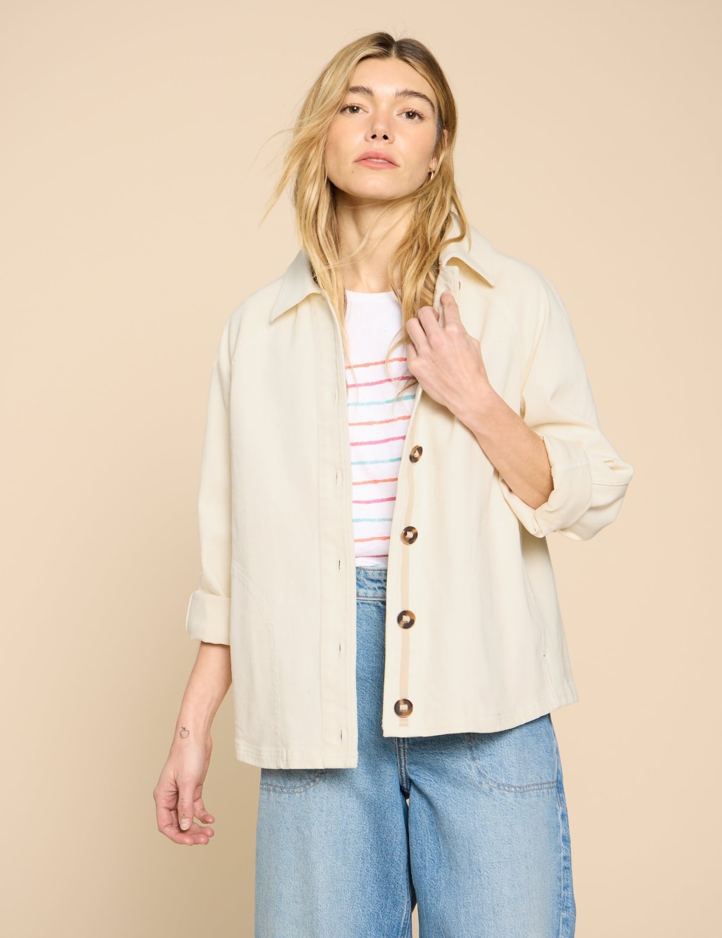 White Stuff Denim Collared Relaxed Jacket Natural