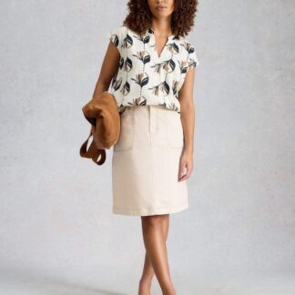 White Stuff Denim Knee Length A-Line Skirt Natural