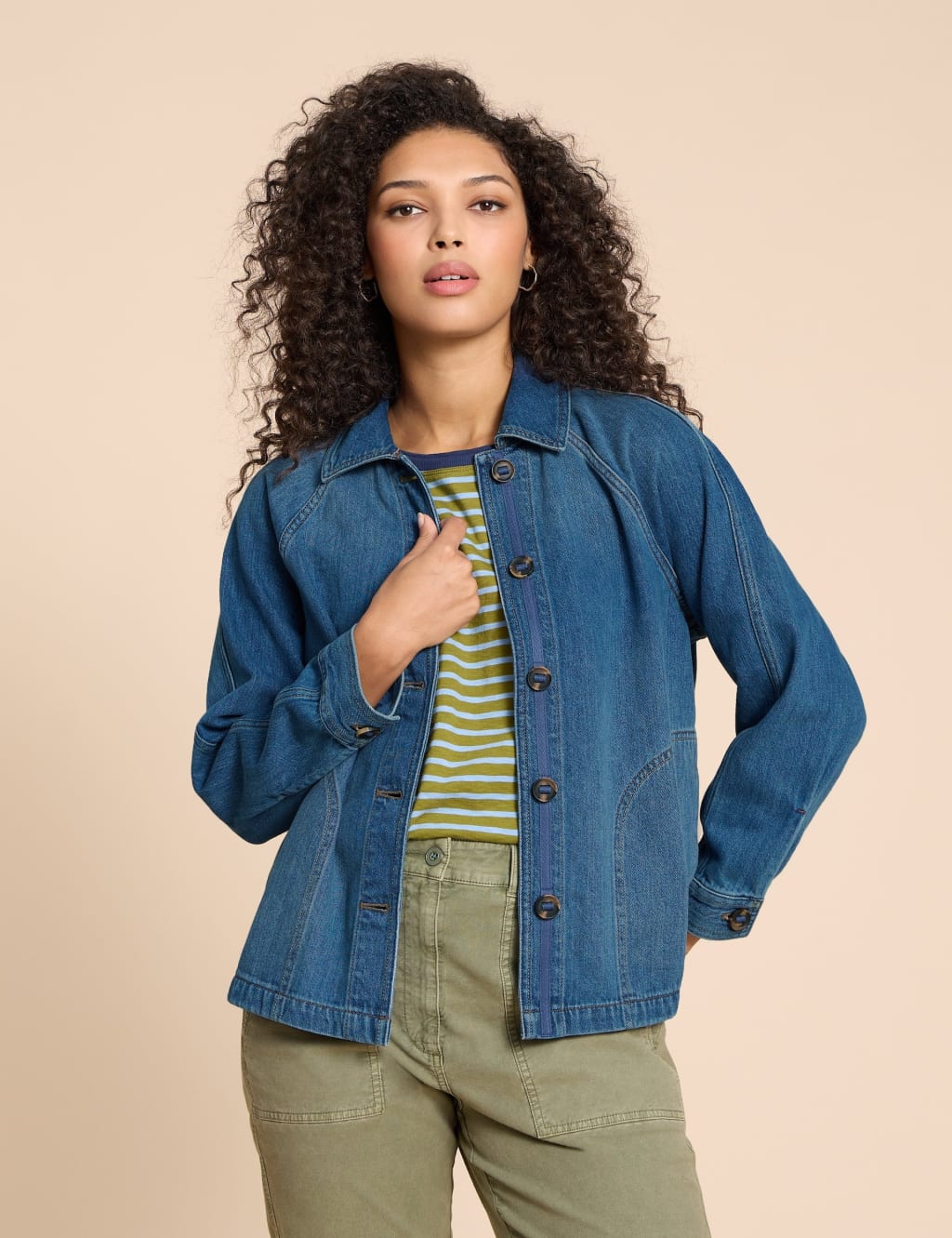 White Stuff Denim Relaxed Jacket Med Blue Denim