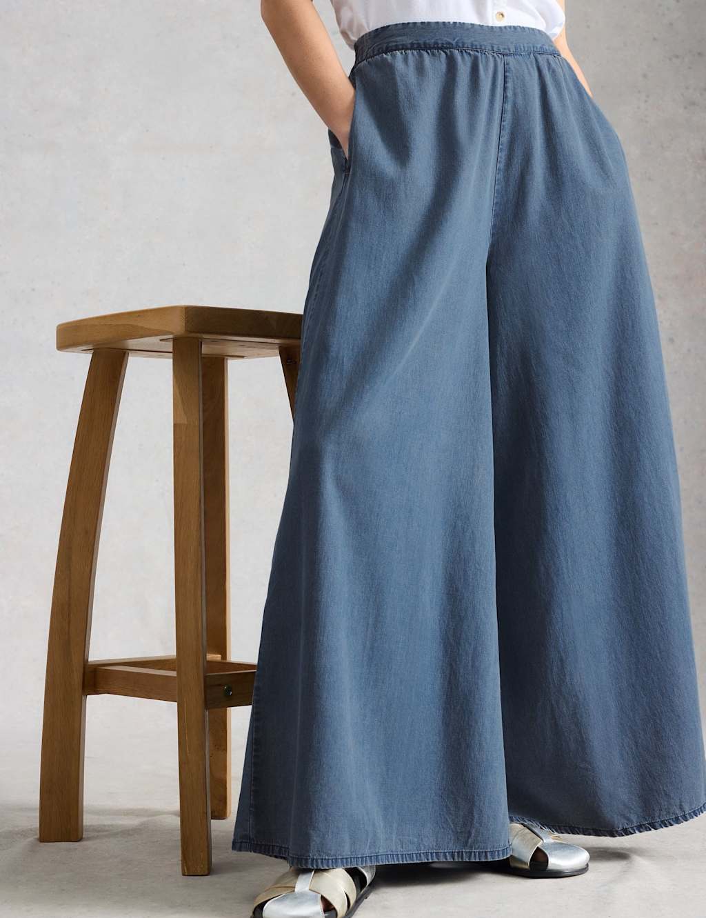 White Stuff Lyocell Rich Denim Palazzo Trousers Blue