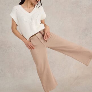 White Stuff Mid Rise Wide Leg Cropped Jeans Natural