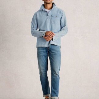 White Stuff Pure Cotton Long Sleeve Polo Shirt Blue