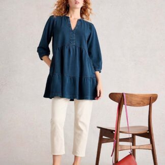 White Stuff Pure Cotton V-Neck Tunic Blue