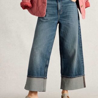 White Stuff Straight Leg Turn Up Ankle Grazer Jeans Dark Blue Denim
