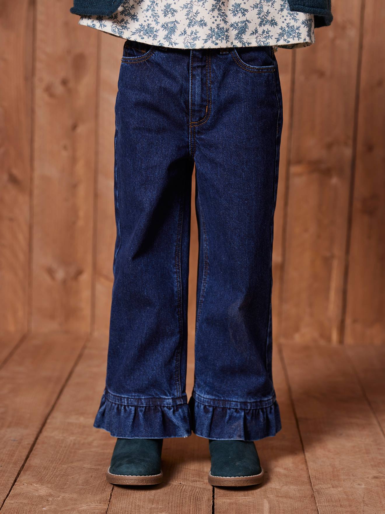 Wide-Leg Jeans with Frills, for Girls deep blue