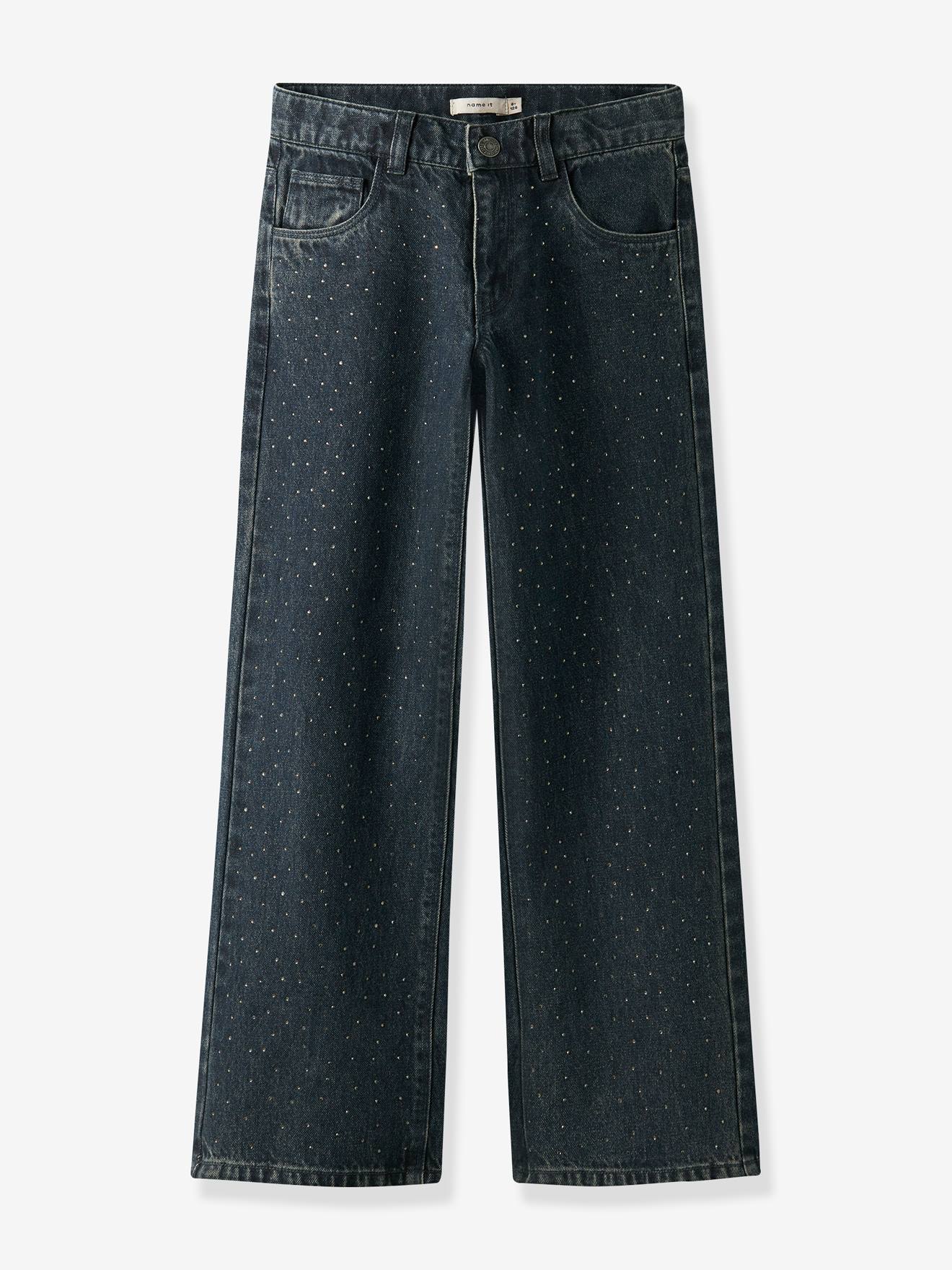 Wide-leg jeans with rhinestones NKFROSE 2424-IM S girl NAME IT night blue