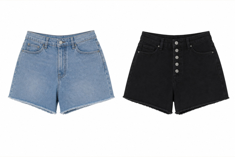 Women's Urban Bliss High-Waist Button-Through Denim Shorts - Multiple Sizes & Designs - Black or Blue | Wowcher